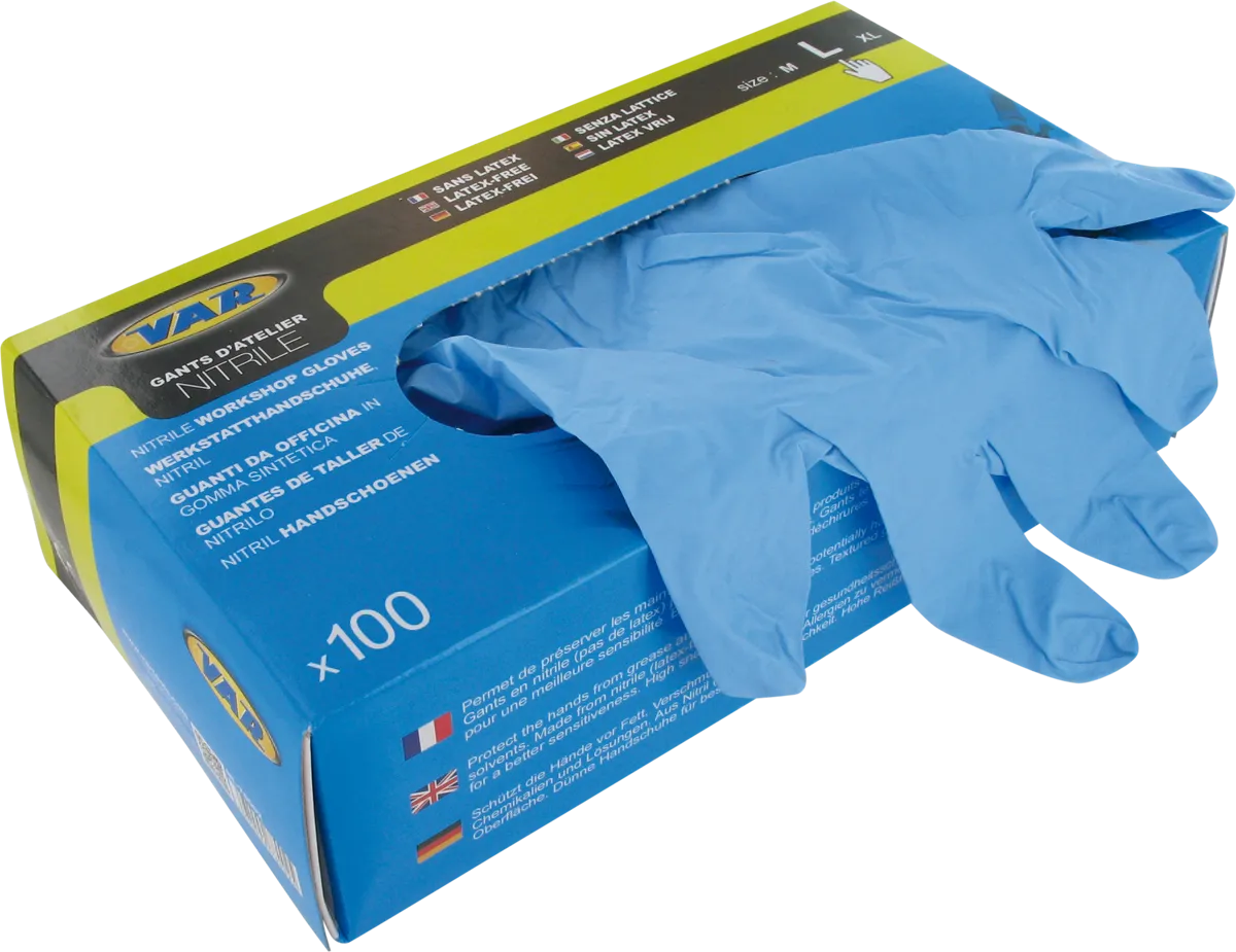 VAR Box of 100 Nitrile Mechanic Technician Gloves