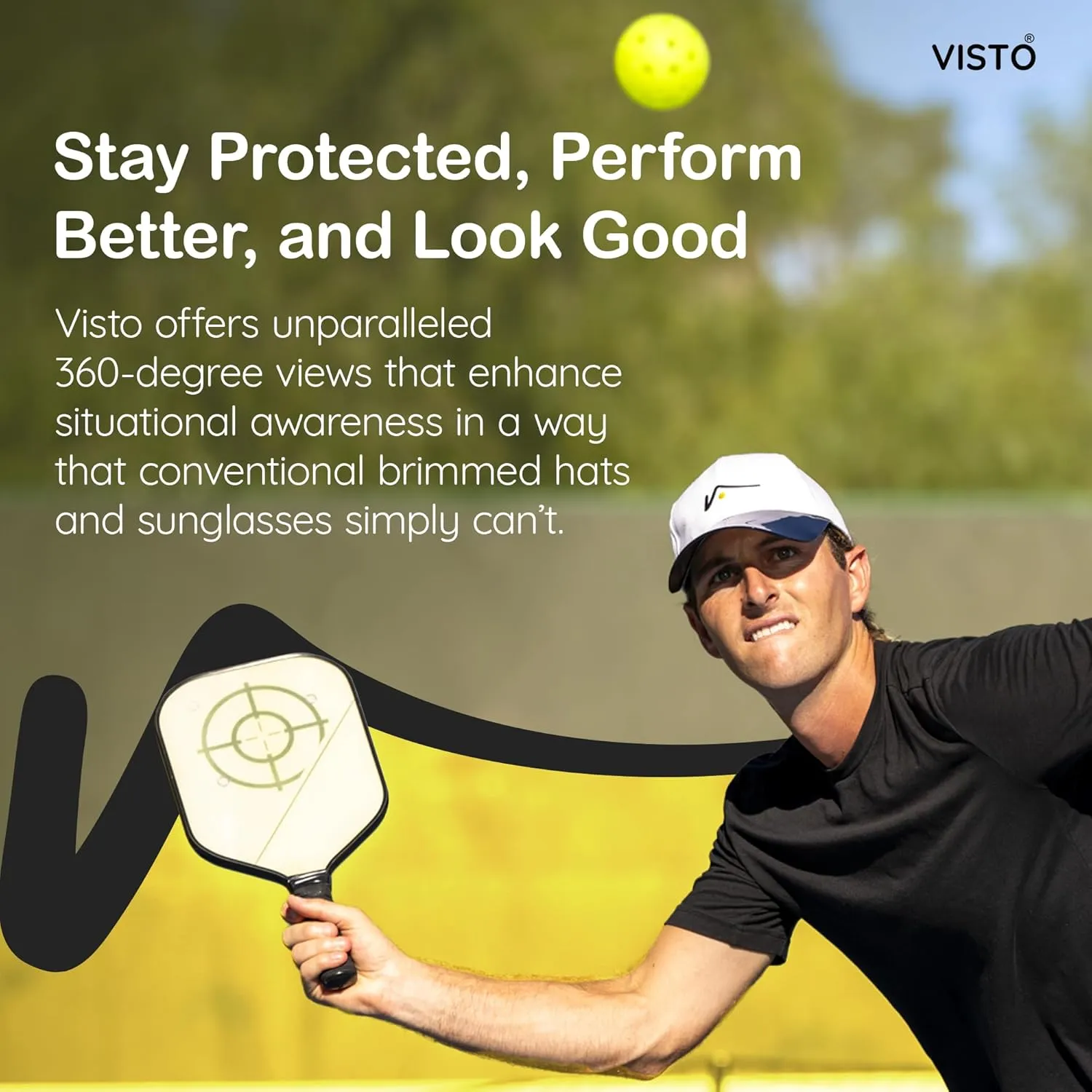 VISTO Unstructured Sports Hat with See-Through Brim – No-Glare UV Protection – 100% Chino Cotton – Adjustable Velcro Strap