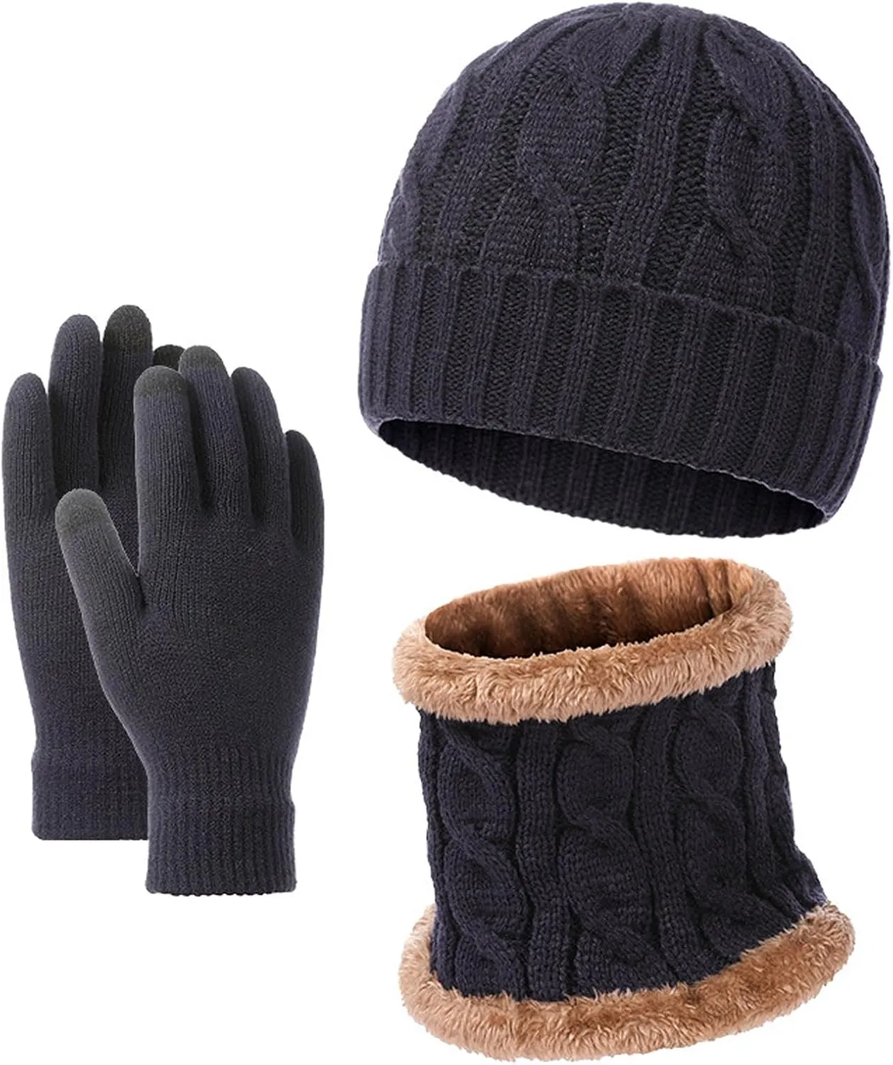 Winter Beanie Hat Scarf Gloves Set for Woman Men,Warm Knit Winter Hats Touch Screen Gloves Neck Scarf Set Winter Gifts