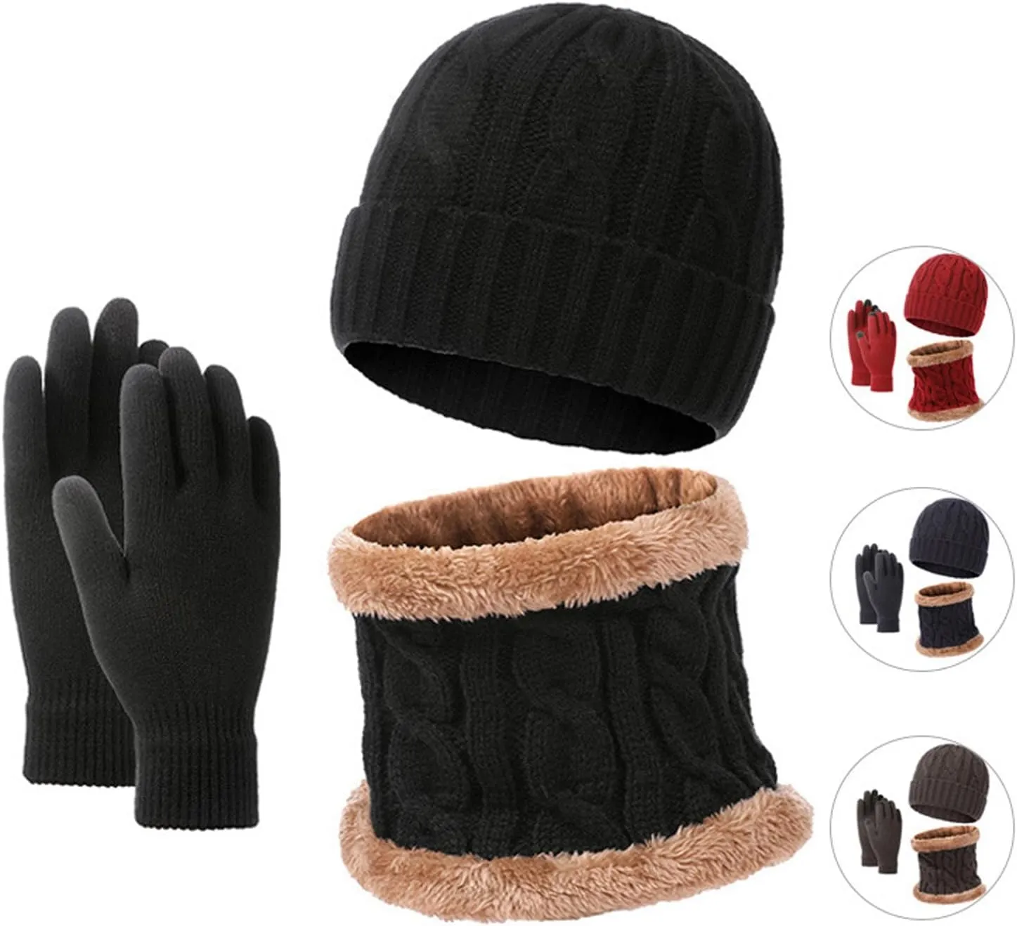 Winter Beanie Hat Scarf Gloves Set for Woman Men,Warm Knit Winter Hats Touch Screen Gloves Neck Scarf Set Winter Gifts