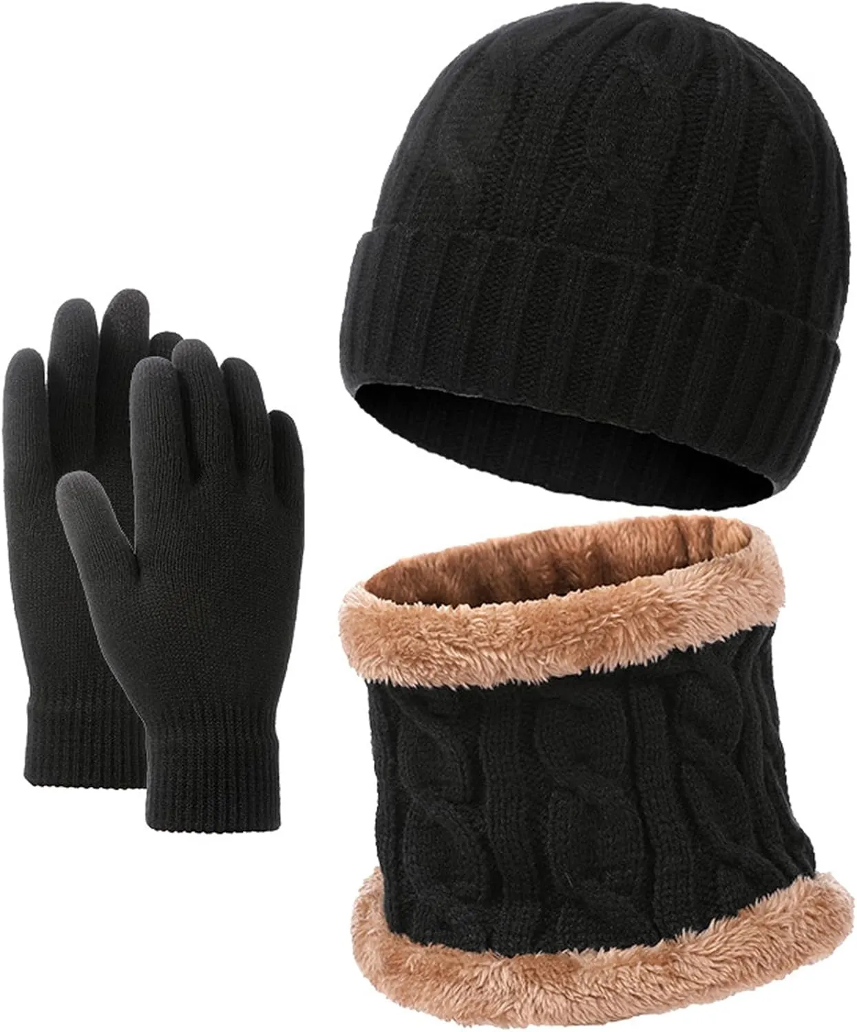 Winter Beanie Hat Scarf Gloves Set for Woman Men,Warm Knit Winter Hats Touch Screen Gloves Neck Scarf Set Winter Gifts
