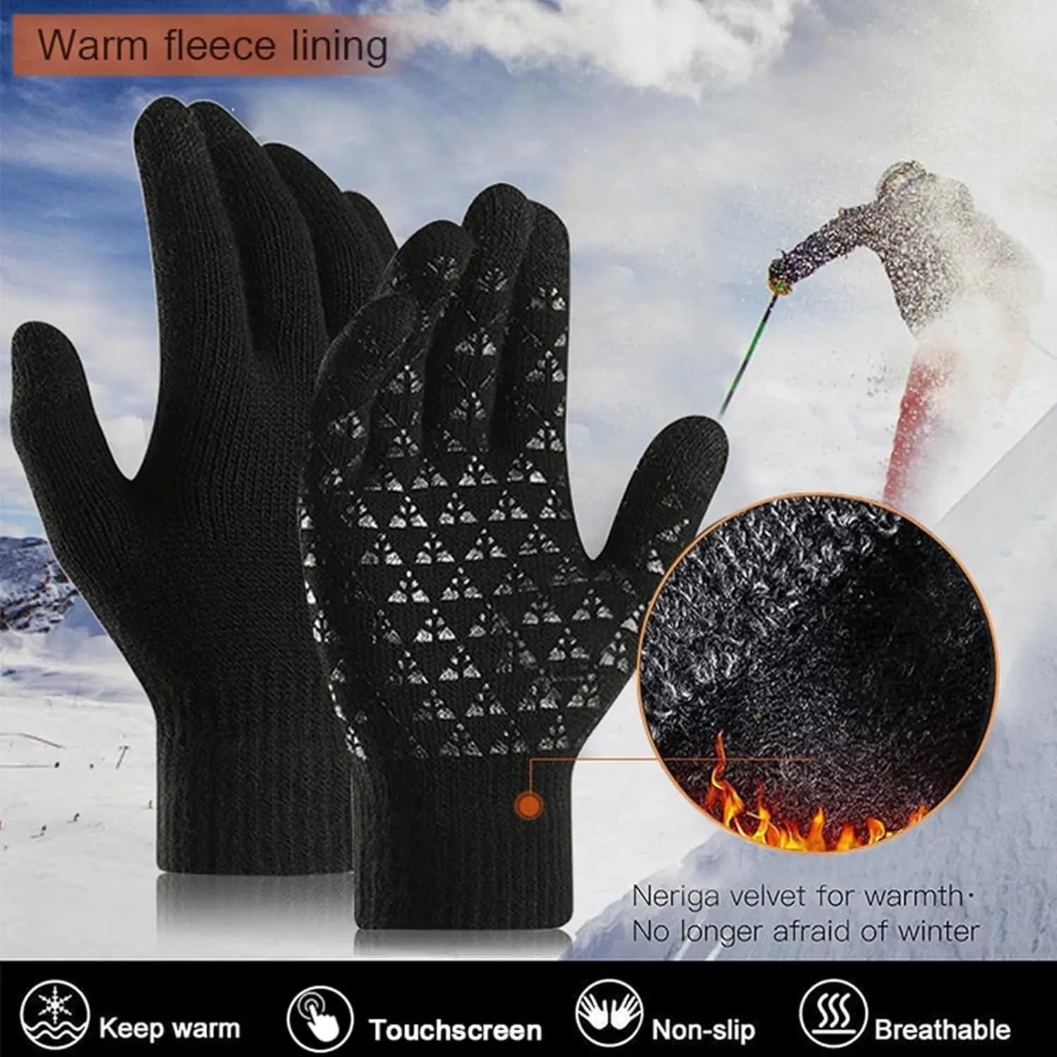Winter Beanie Hat Scarf Touchscreen Gloves Set for Men Women,Gloves Neck Warmer Sets with Warm Knit Thick Fleece Lined