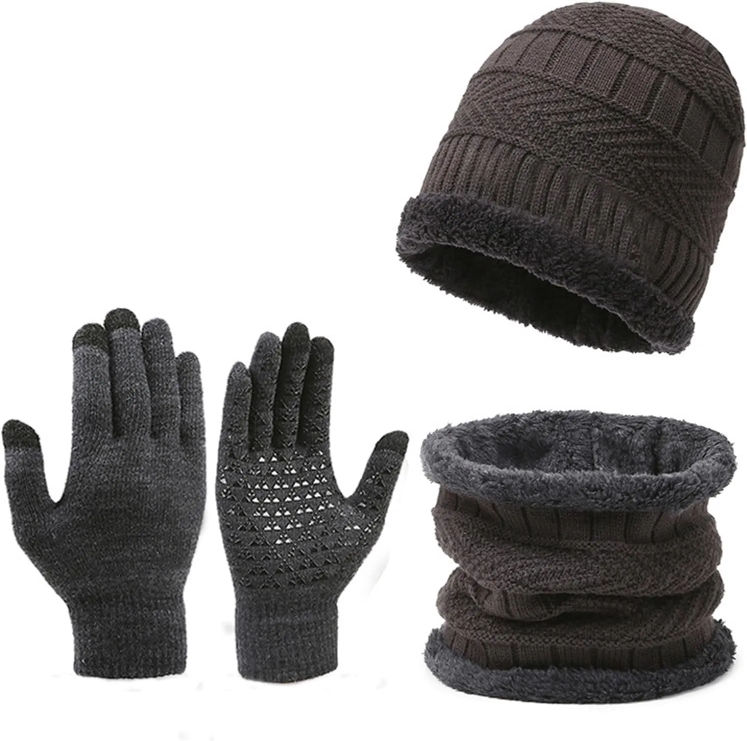 Winter Beanie Hat Scarf Touchscreen Gloves Set for Men Women,Gloves Neck Warmer Sets with Warm Knit Thick Fleece Lined