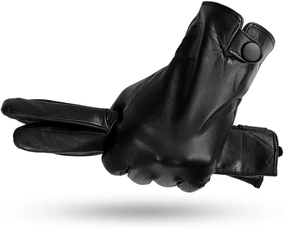 Winter Men's Leather Gloves Knitted Lining Warm Soft Men's Arm Cover Leather Finger Gloves