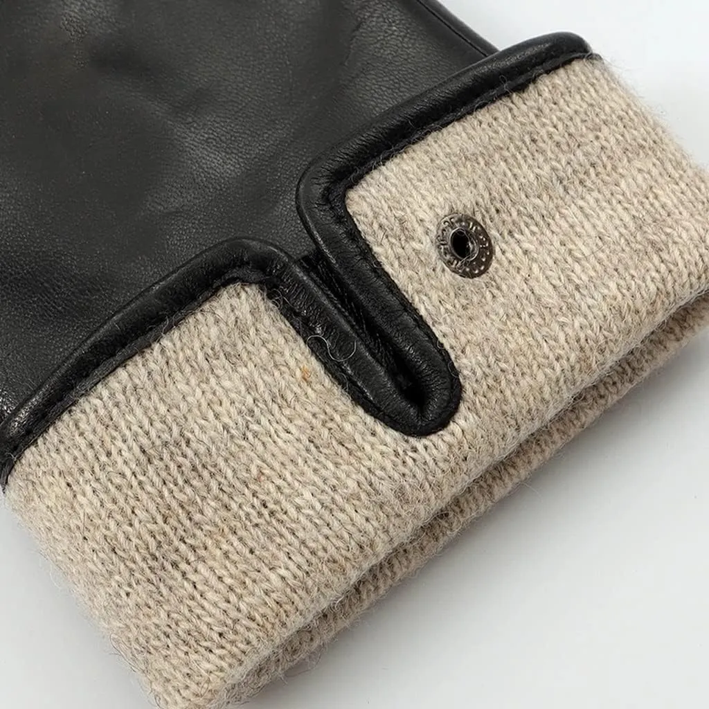 Winter Men's Leather Gloves Knitted Lining Warm Soft Men's Arm Cover Leather Finger Gloves
