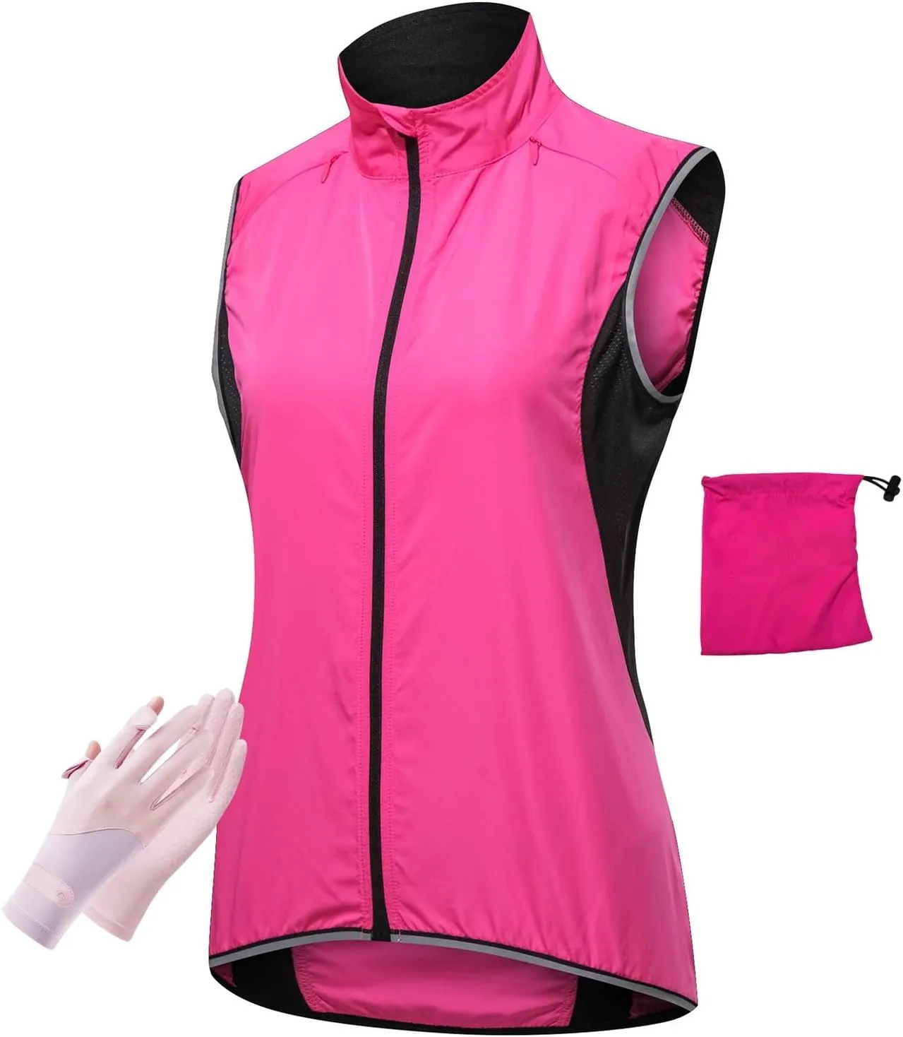 Women's Cycling Vest Packable, Lightweight Breathable Cycling Vest,Pack Of Sun Protection Gloves