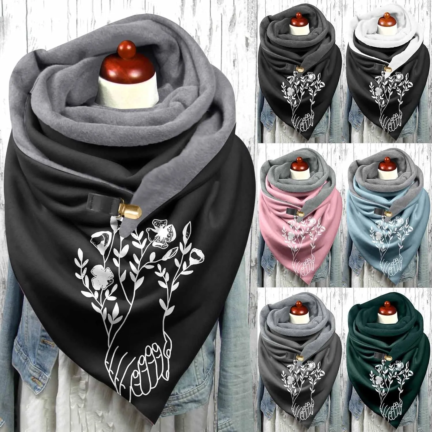 Women's Oversized Scarf Fashion Christmas Button Winter Warm Soft Shawls Scarves Classic Pashmina Shawls and Wraps