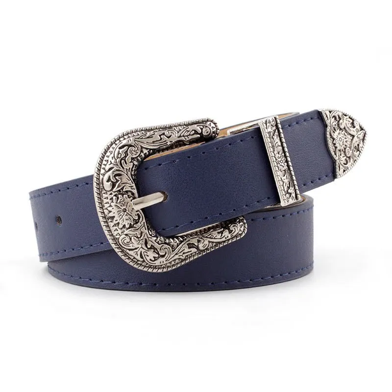 Women's Retro Carved Flower Pin Buckle Waist Belts