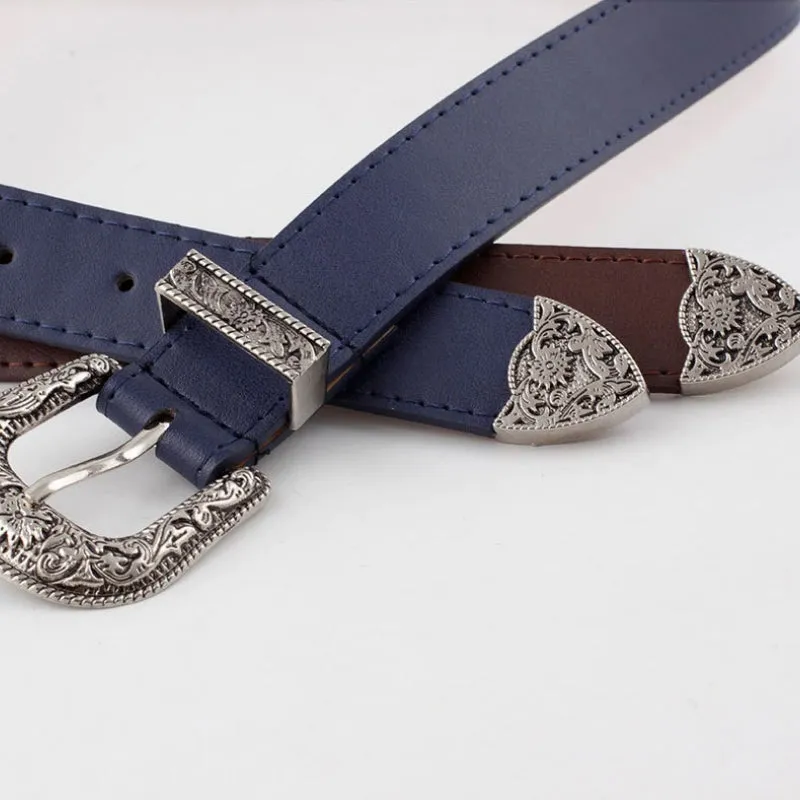 Women's Retro Carved Flower Pin Buckle Waist Belts