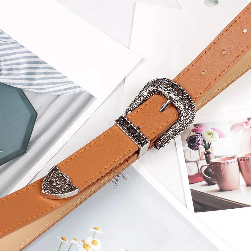 Women's Retro Carved Flower Pin Buckle Waist Belts