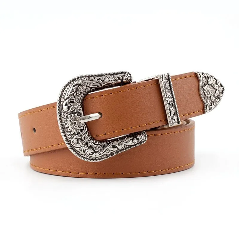 Women's Retro Carved Flower Pin Buckle Waist Belts