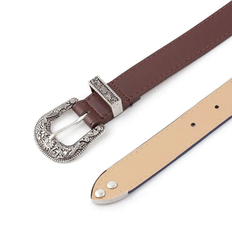 Women's Retro Carved Flower Pin Buckle Waist Belts
